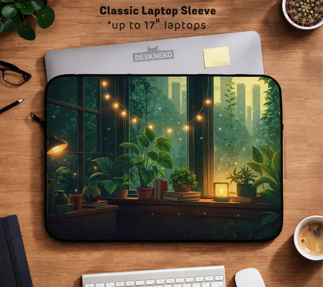 Cozy green window laptop sleeve & bag