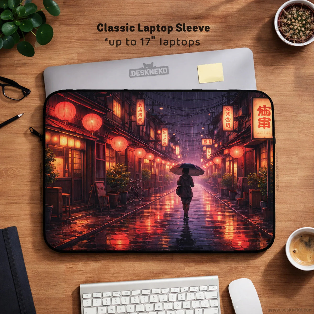 Lofi Anime Laptop Sleeve & Bag Japanese Rainy Street Aesthetic - Deskneko