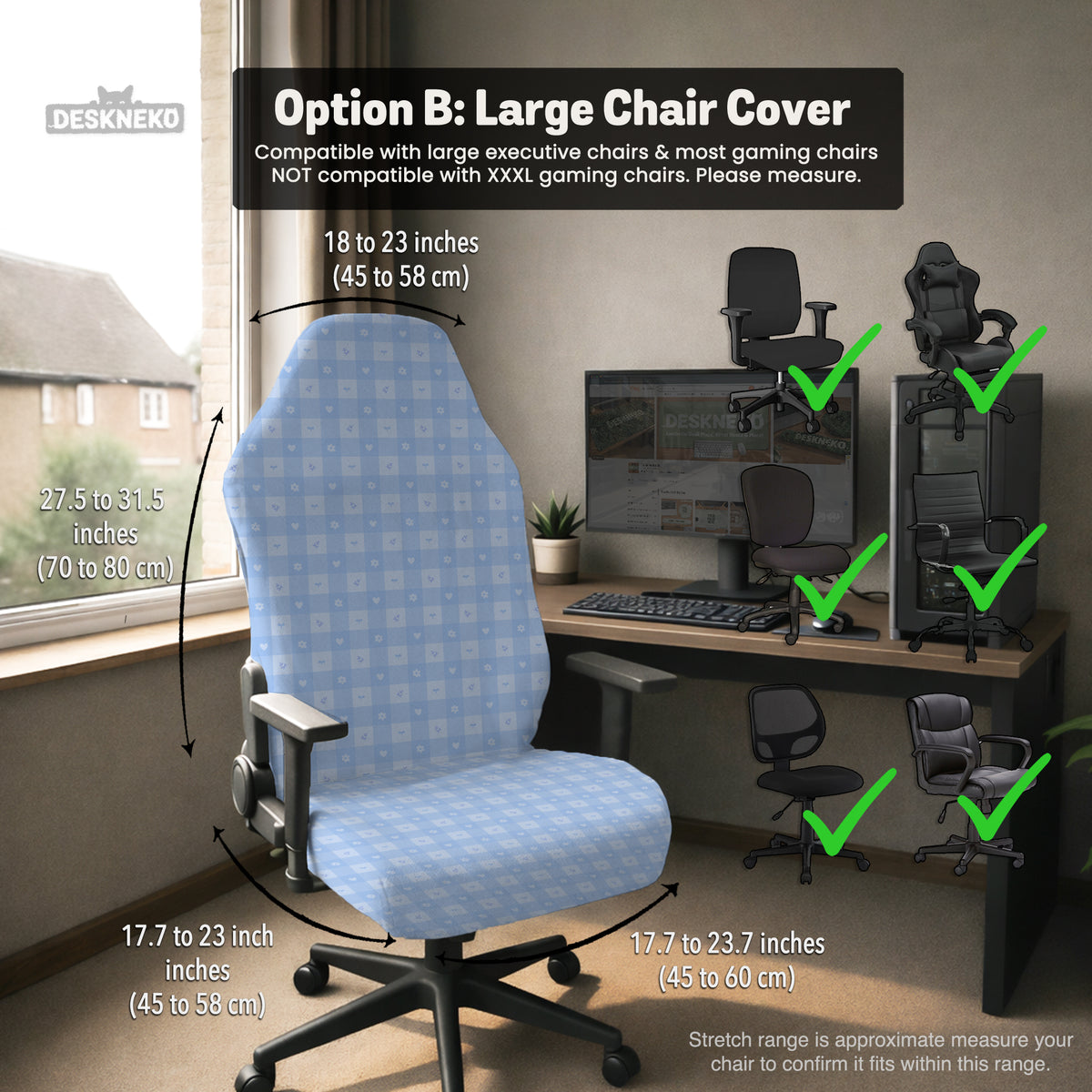 Blue gingham desk chair cover