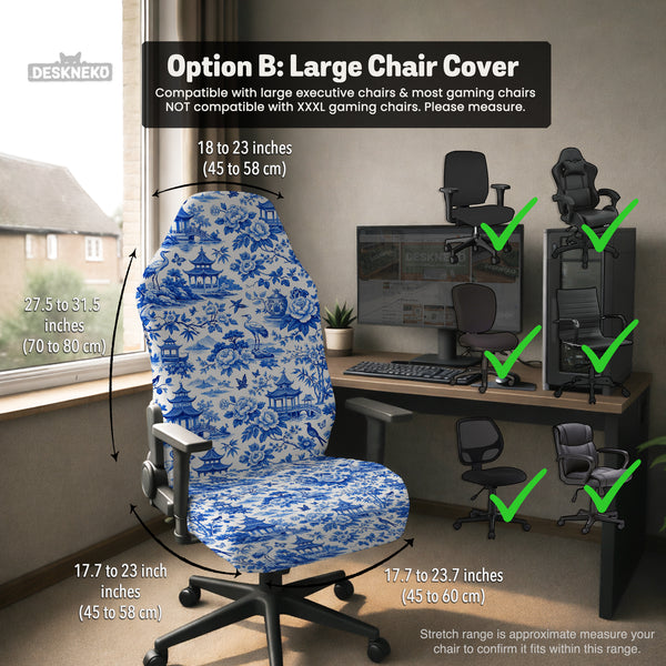 Blue Chinoiserie Desk Chair Cover - Chair Covers - Deskneko - Desk Chair Covers