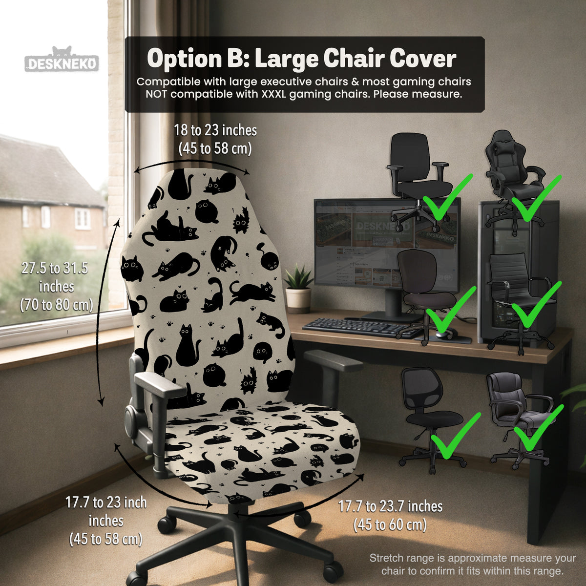 Black cat desk chair cover