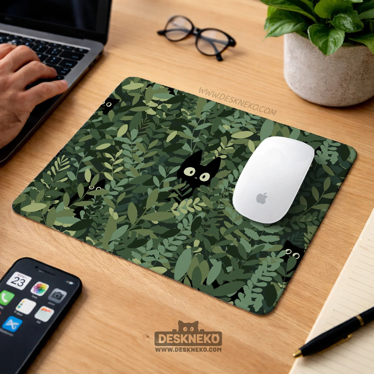 Botanical cat ergonomic mousepad with wrist rest for desk comfort