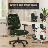 Botanical office chair cover with dark green floral pattern