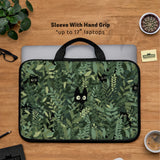 Botanical cat laptop sleeve & bag, forest green aesthetic case