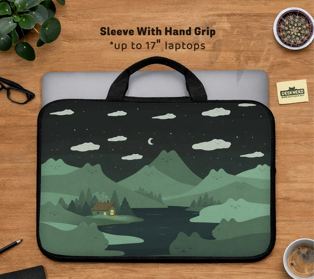 Green cat mountains laptop sleeve & bag