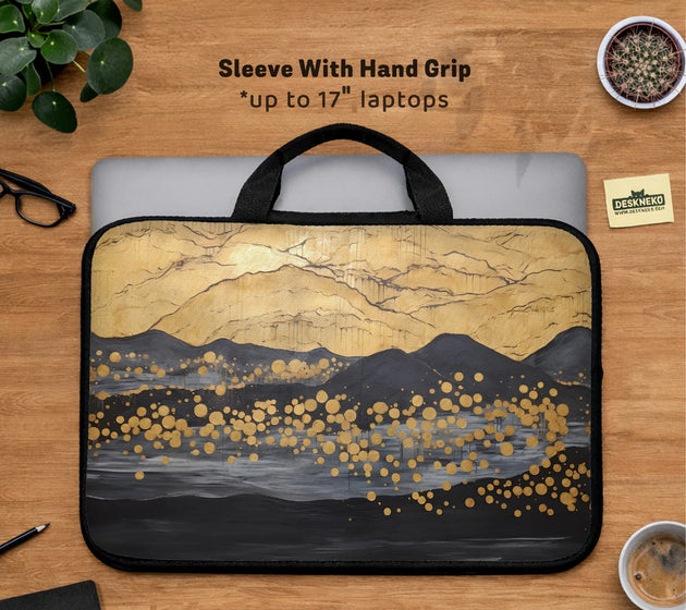 Gold japandi laptop bag with shoulder strap