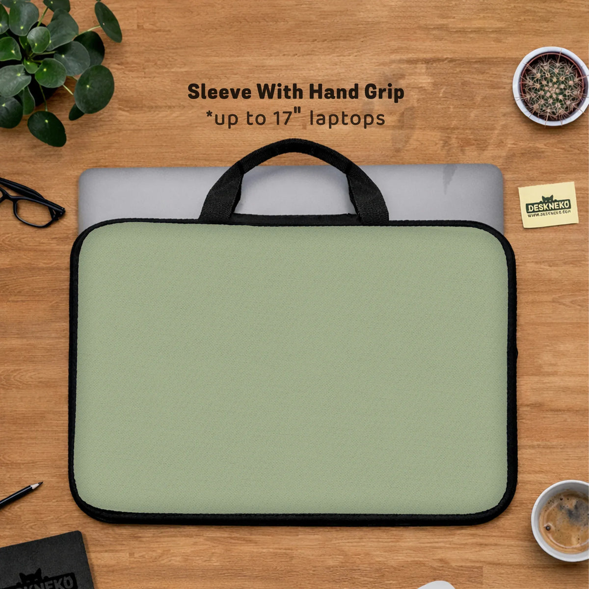 Sage green laptop bag with shoulder strap & handle