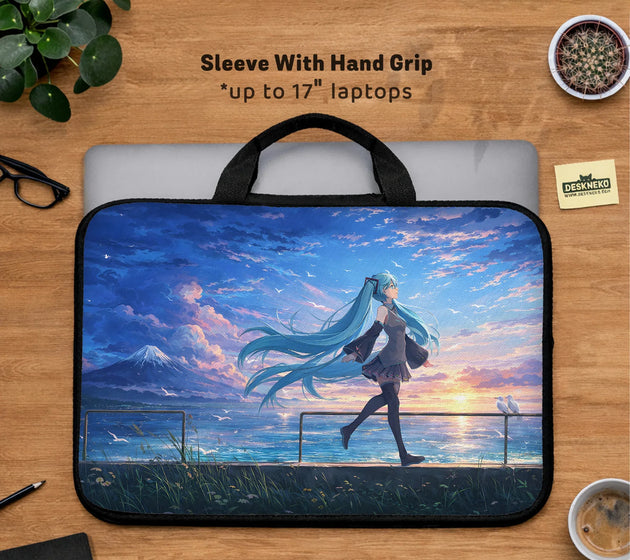 Blue anime laptop sleeve with handle