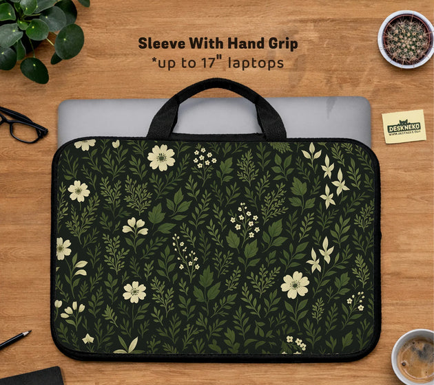 Dark green botanical laptop sleeve