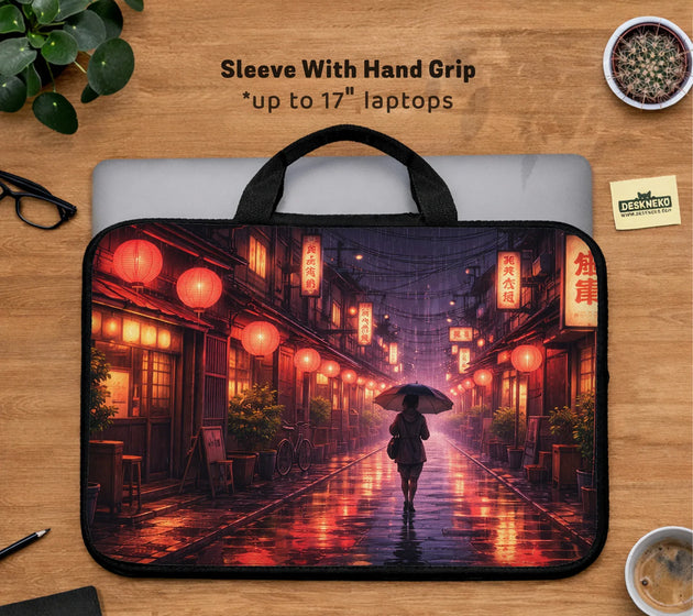 Lofi anime laptop sleeve & bag japanese rainy street aesthetic