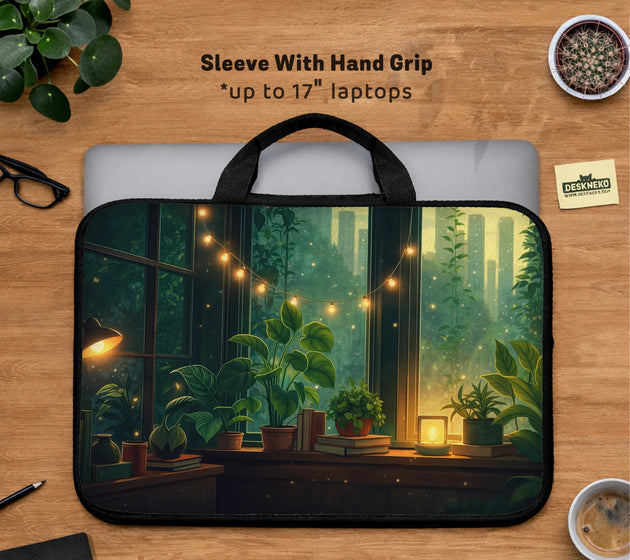 Cozy green window laptop sleeve & bag