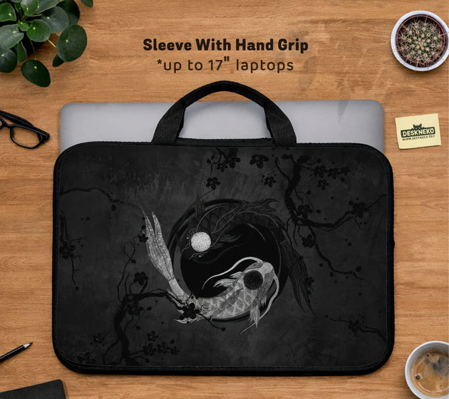 Dark koi yin yang laptop sleeve & bag, japanese ink case