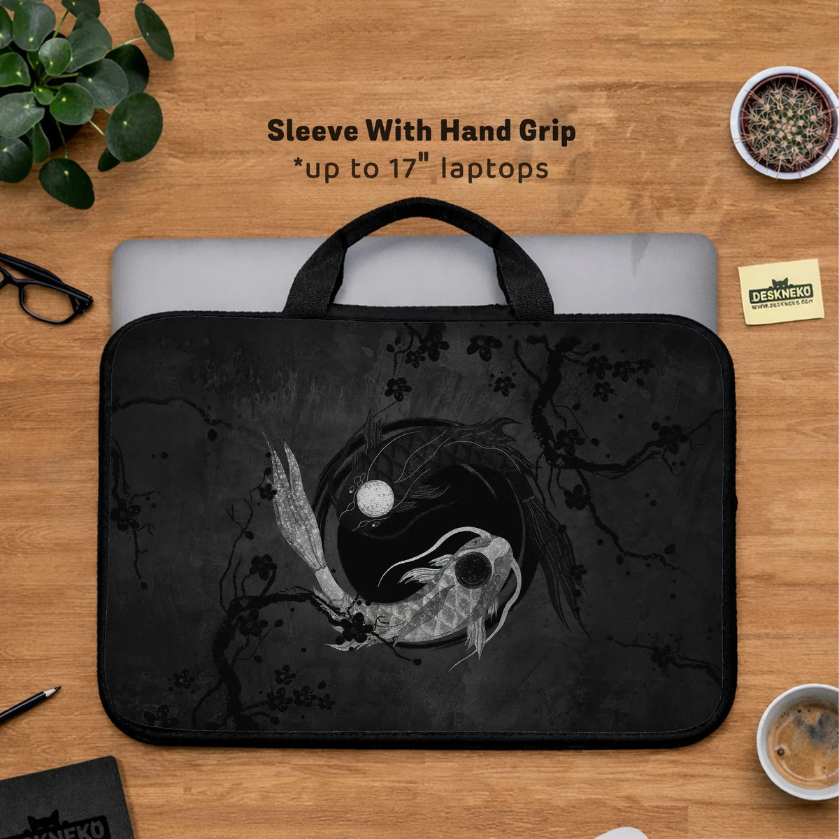 Dark koi yin yang laptop sleeve & bag, japanese ink case