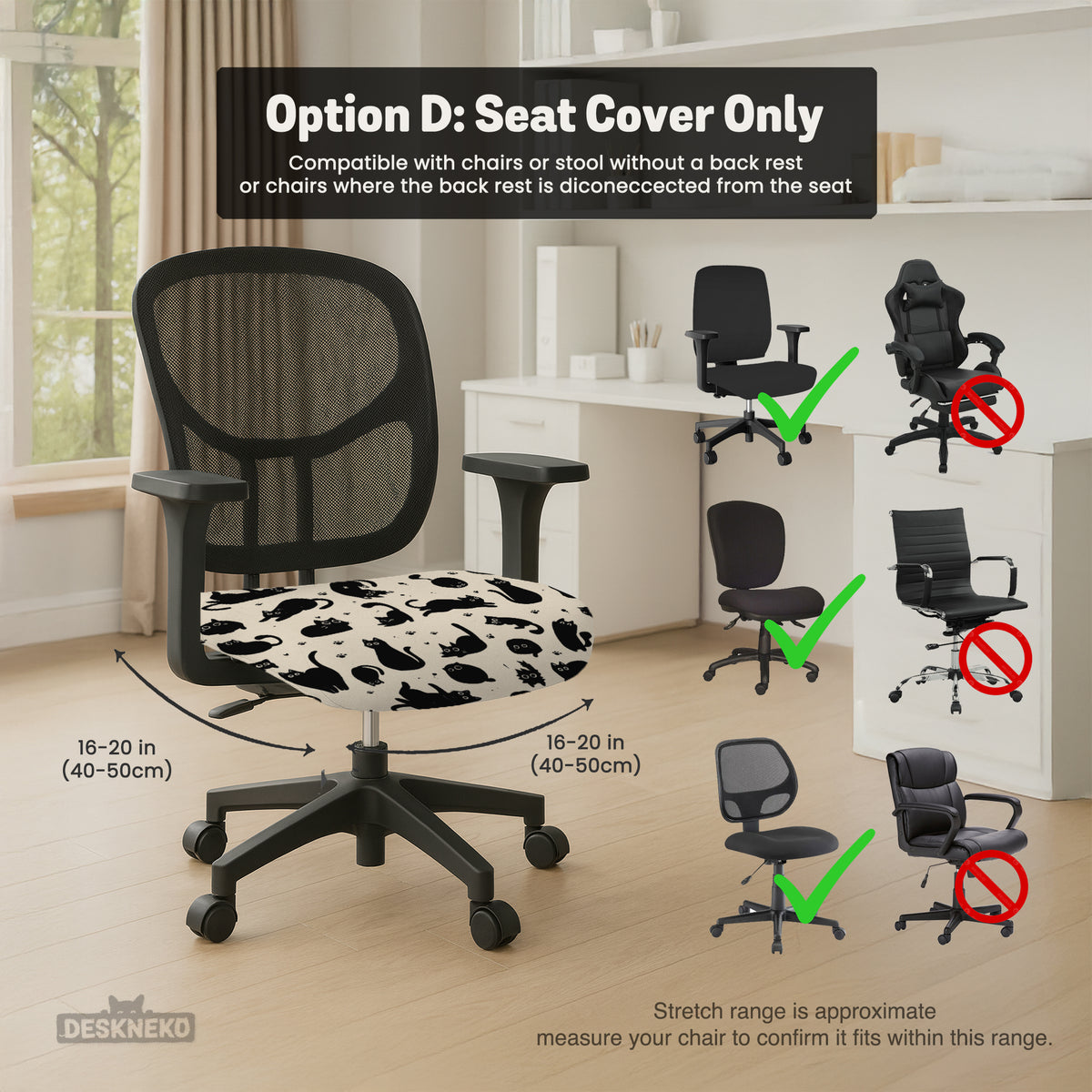 Black cat desk chair cover
