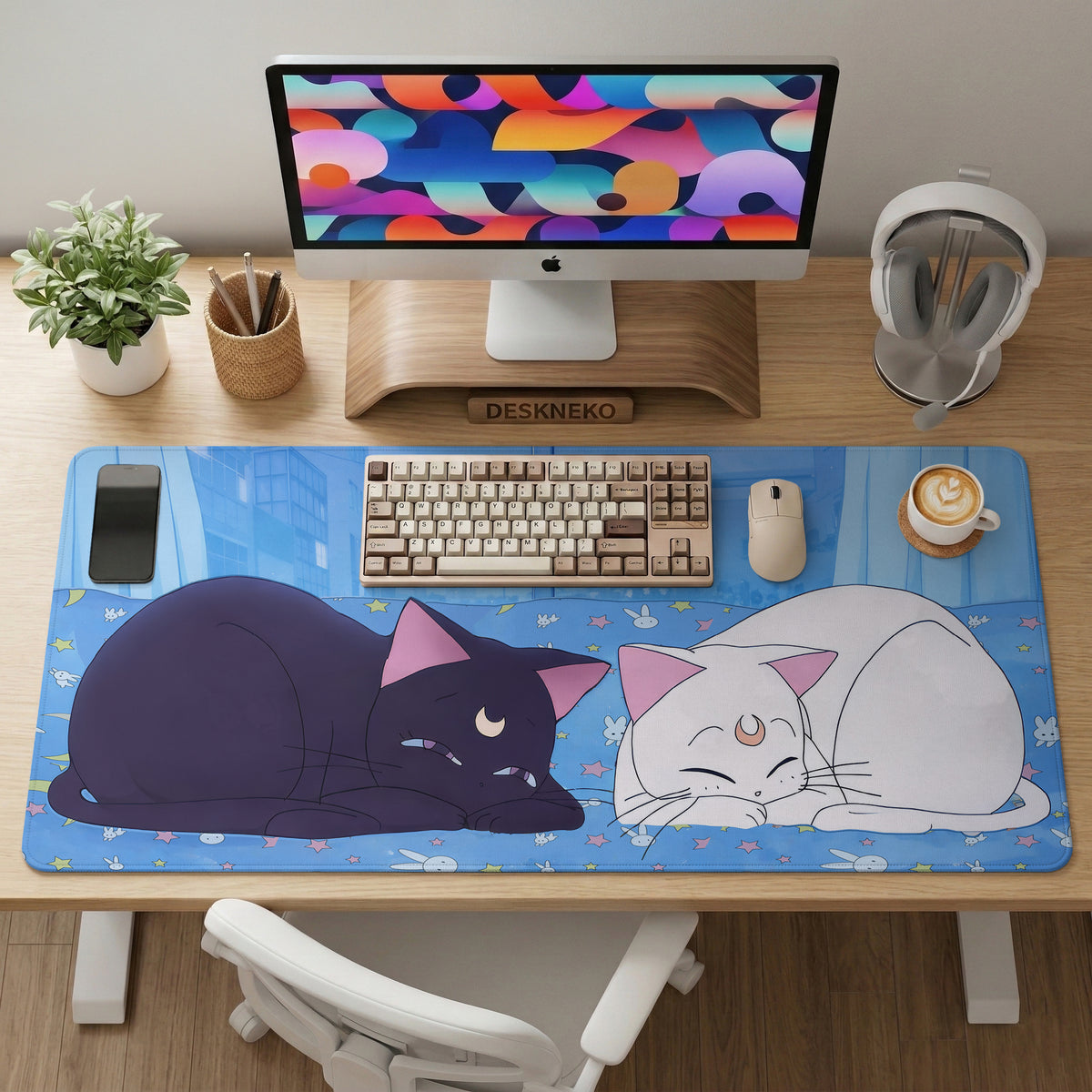 Blue anime aesthetic desk mat mousepad