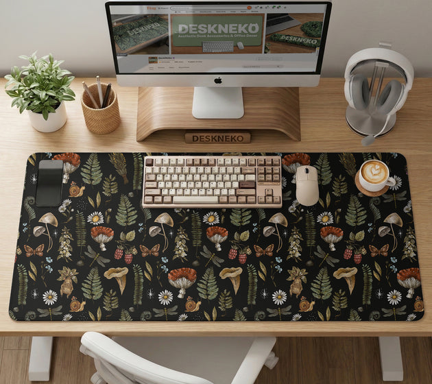 Dark botanical desk mat mousepad