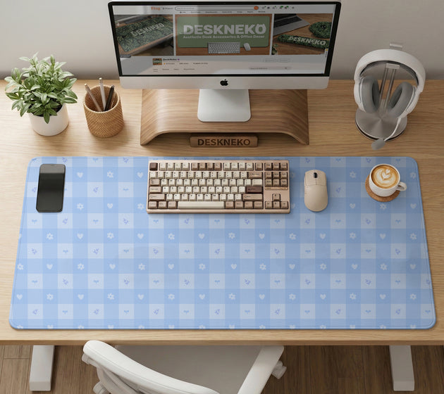 Blue gingham desk mat