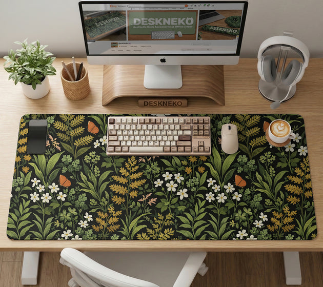 Dark botanical desk mat