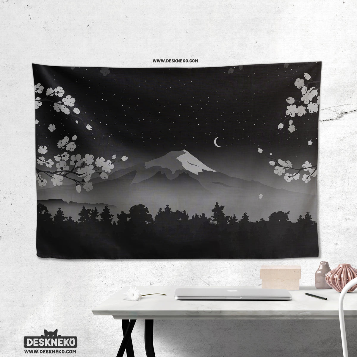 Black mount fuji wall tapestry
