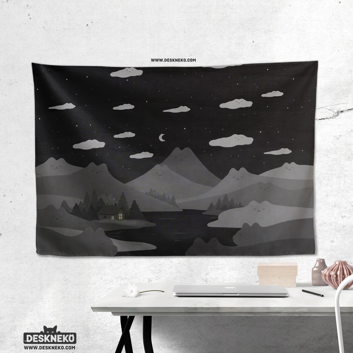 Cute cat mountains wall tapestry