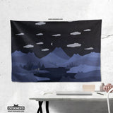 Navy cat hills wall tapestry cozy night landscape