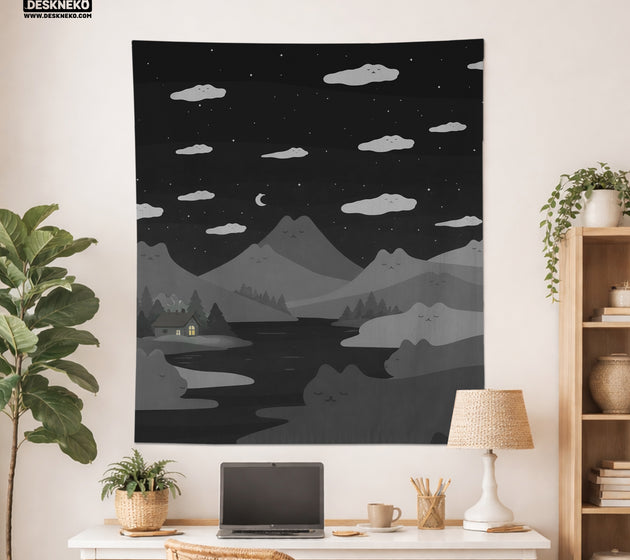 Cute cat mountains wall tapestry