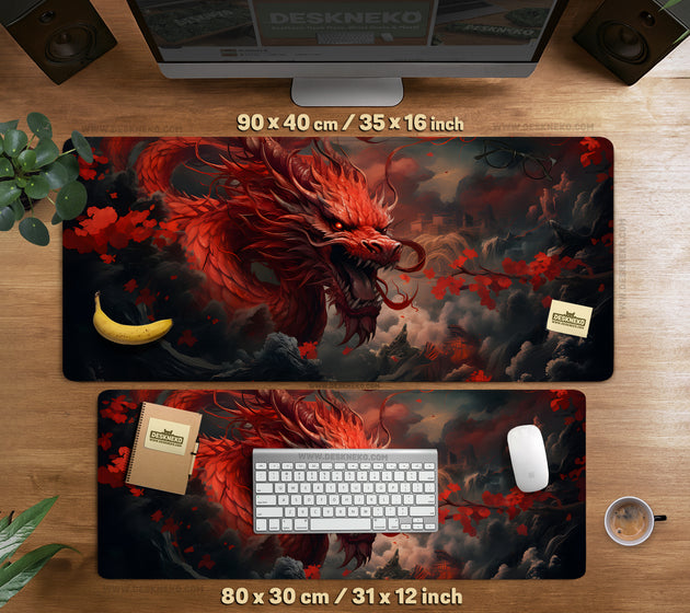 Crimson red dragon desk mat mousepad