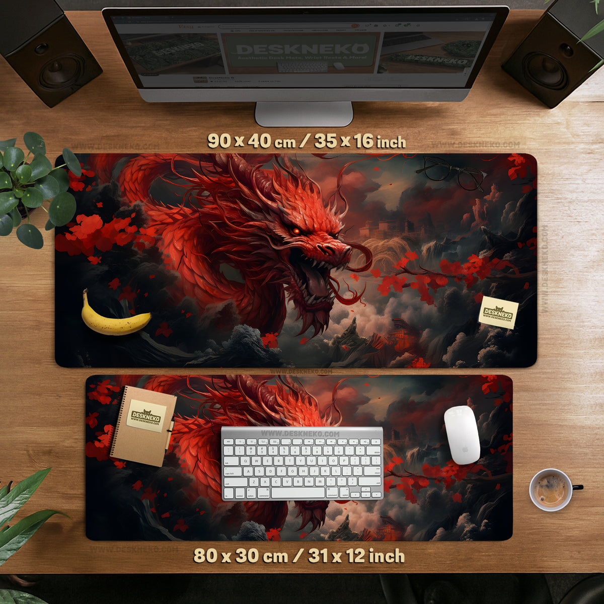 Crimson red dragon desk mat mousepad