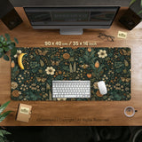 Dark floral cottagecore desk mat with botanical butterflies