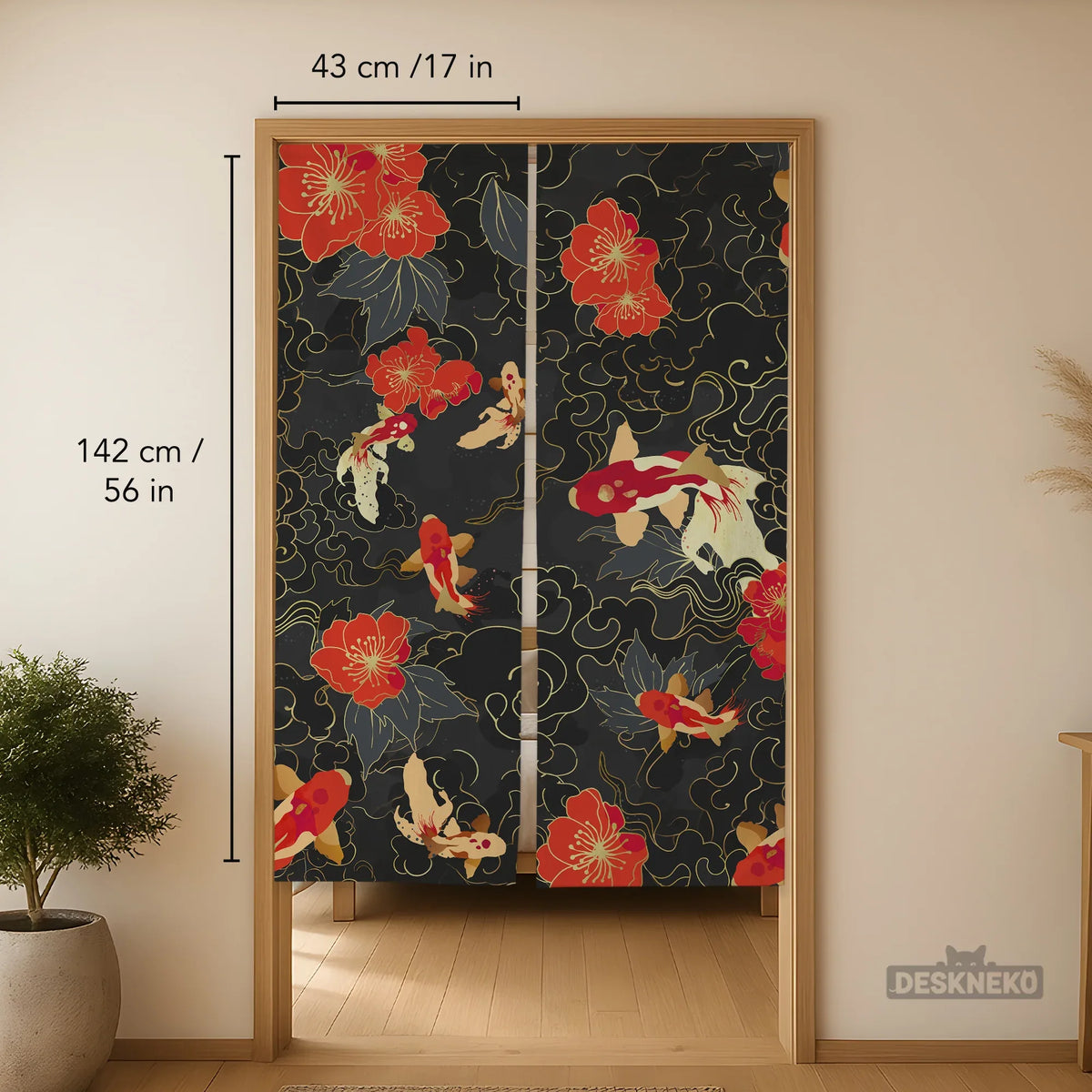 Japanese koi fish noren door curtain room divider