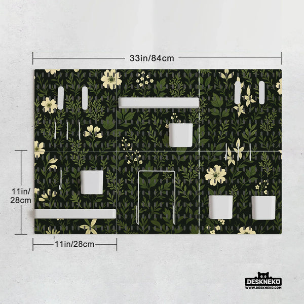 Botanical Pegboard Organizer with Dark Green Floral Pattern - Deskneko