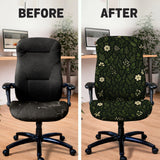 Botanical office chair cover with dark green floral pattern