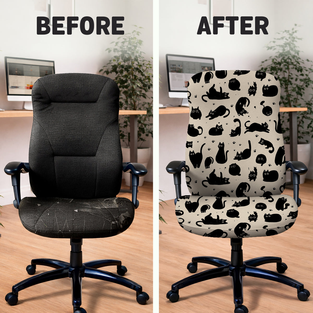 Black cat desk chair cover