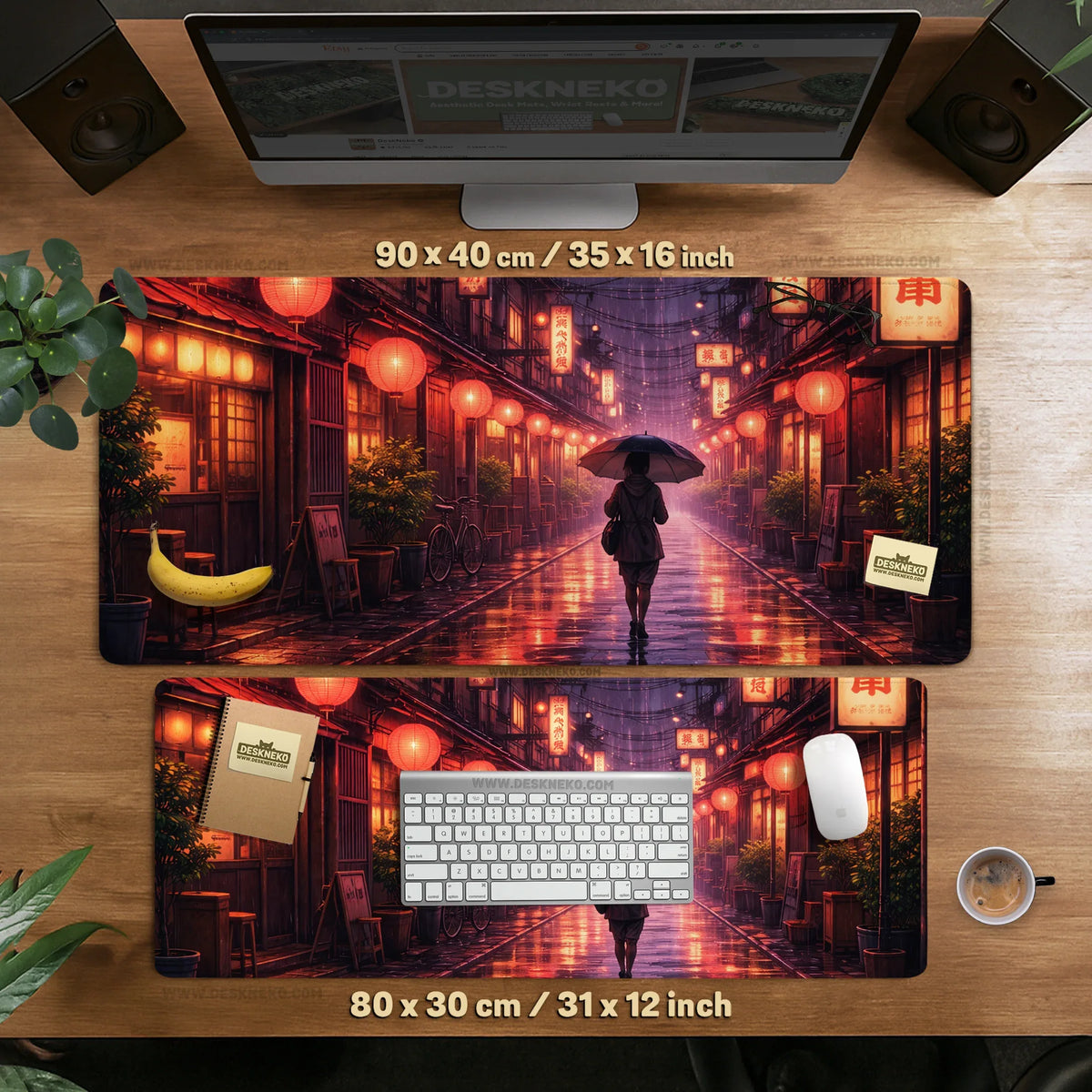 Lofi anime desk mat XXL extended japanese rainy street