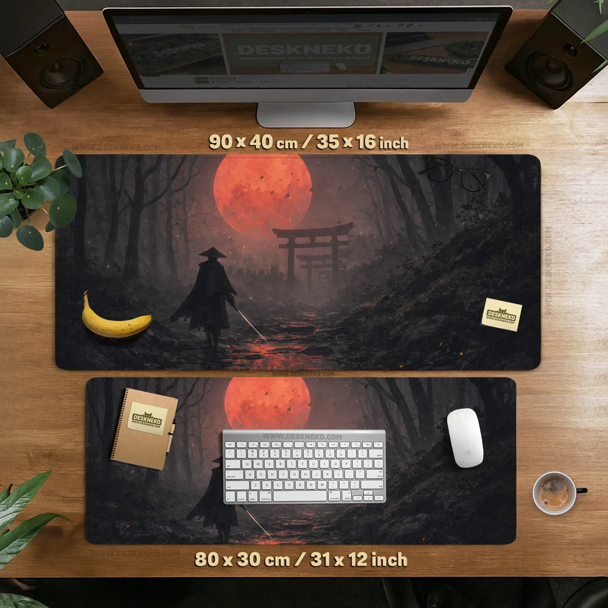 Samurai Red Moon Desk Mat Mousepad - Deskneko
