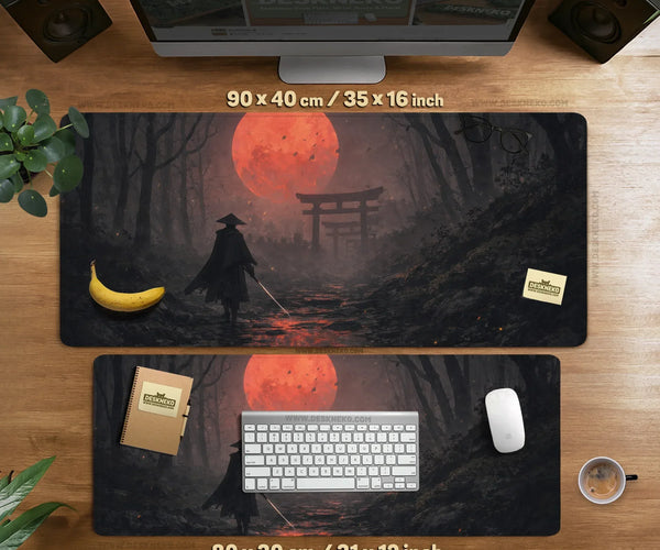 Samurai Red Moon Desk Mat Mousepad - Deskneko