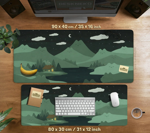 Night Forest Cats Landscape Desk Mat Mousepad XXL - Deskneko