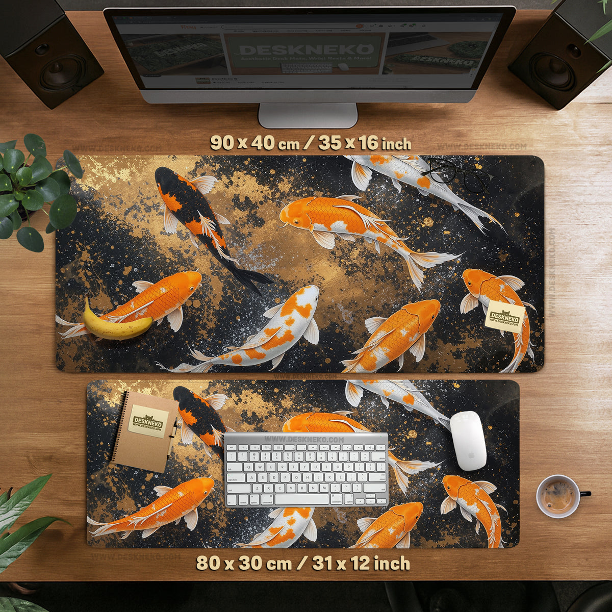 Black gold koi desk mat mousepad