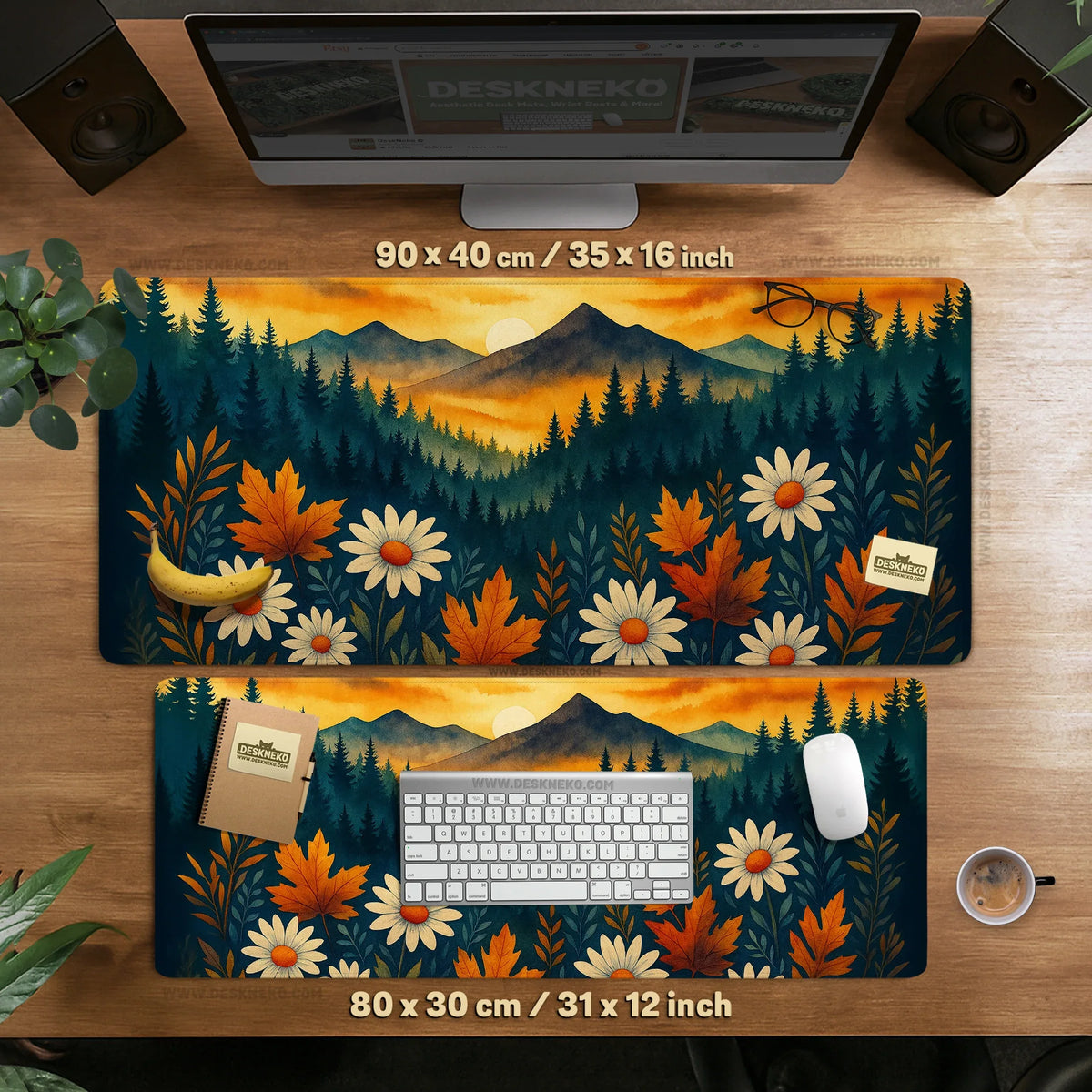 Sunset forest mountain desk mat