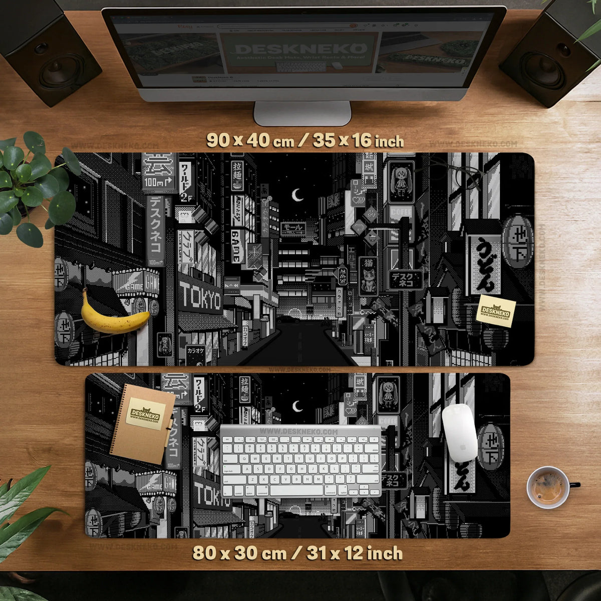 Black white tokyo desk mat