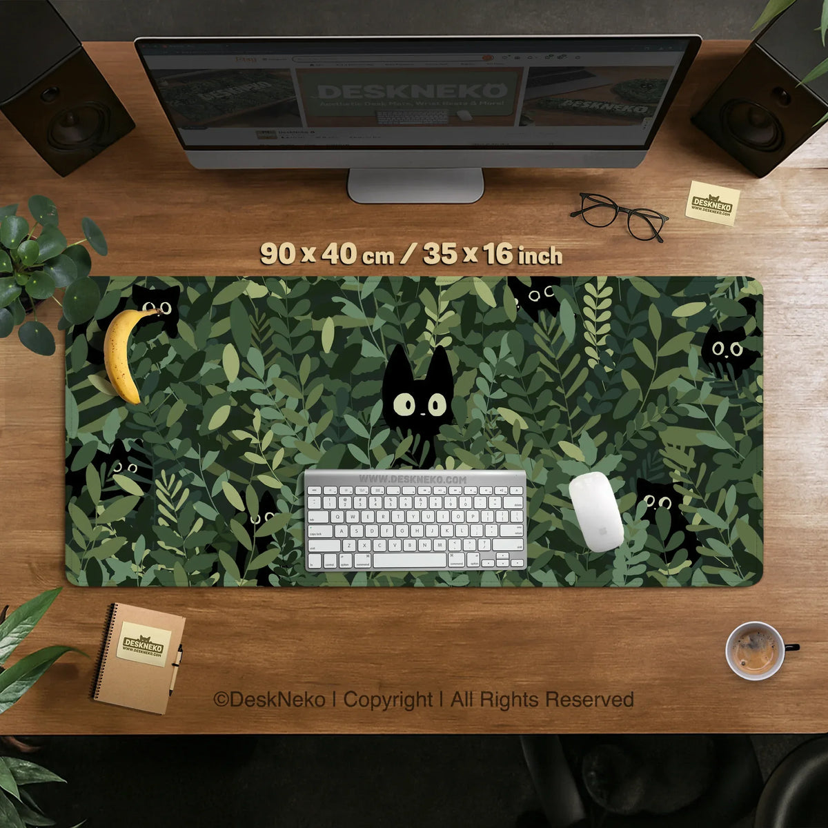 Botanical cat ergonomic mousepad with wrist rest for desk comfort