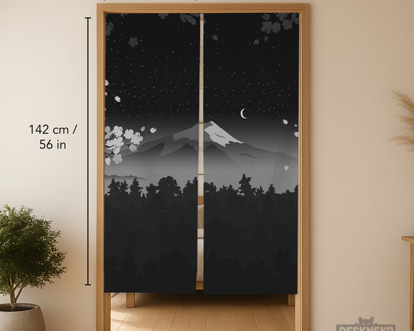 Black mount fuji noren curtain