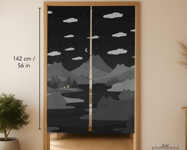 Cute cat mountains noren curtain