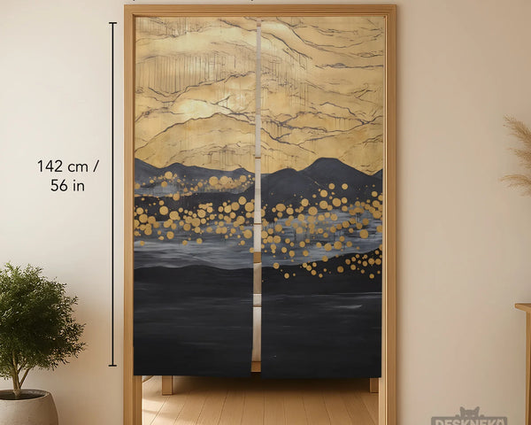 Gold black abstract noren door curtain