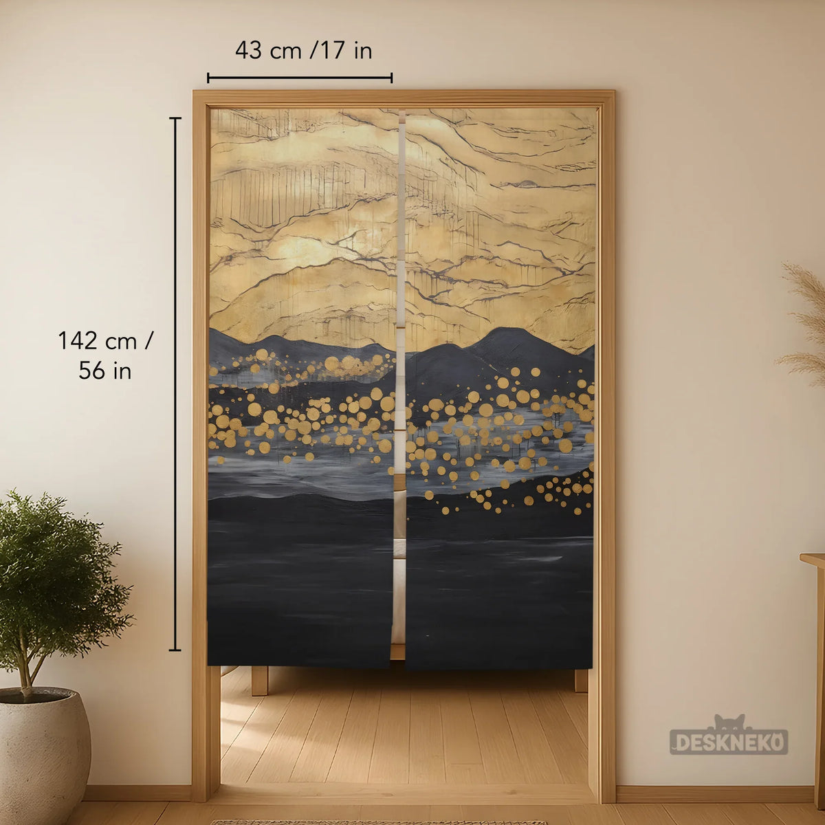 Gold black abstract noren door curtain