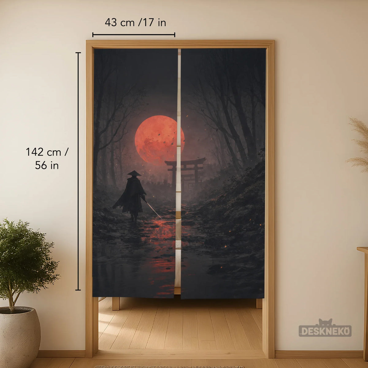 Samurai red moon noren door curtain