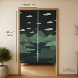 Forest green cat hills noren door curtain