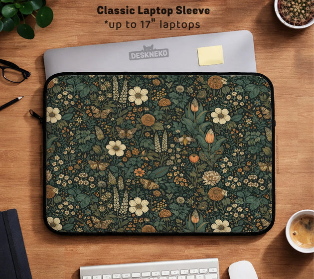 Dark floral cottagecore laptop sleeve & bag