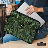 Botanical cat laptop sleeve & bag, forest green aesthetic case