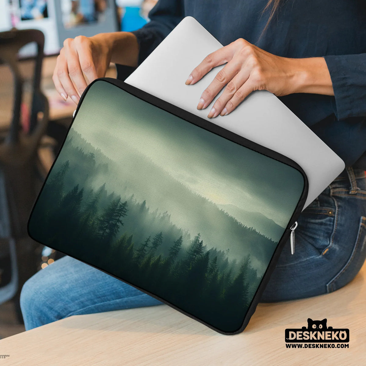 Misty forest nordic laptop sleeve